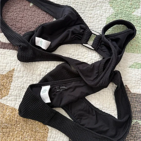 Aerie Crinkle Black Textured Bikini Set M/S - Picture 3 of 4
